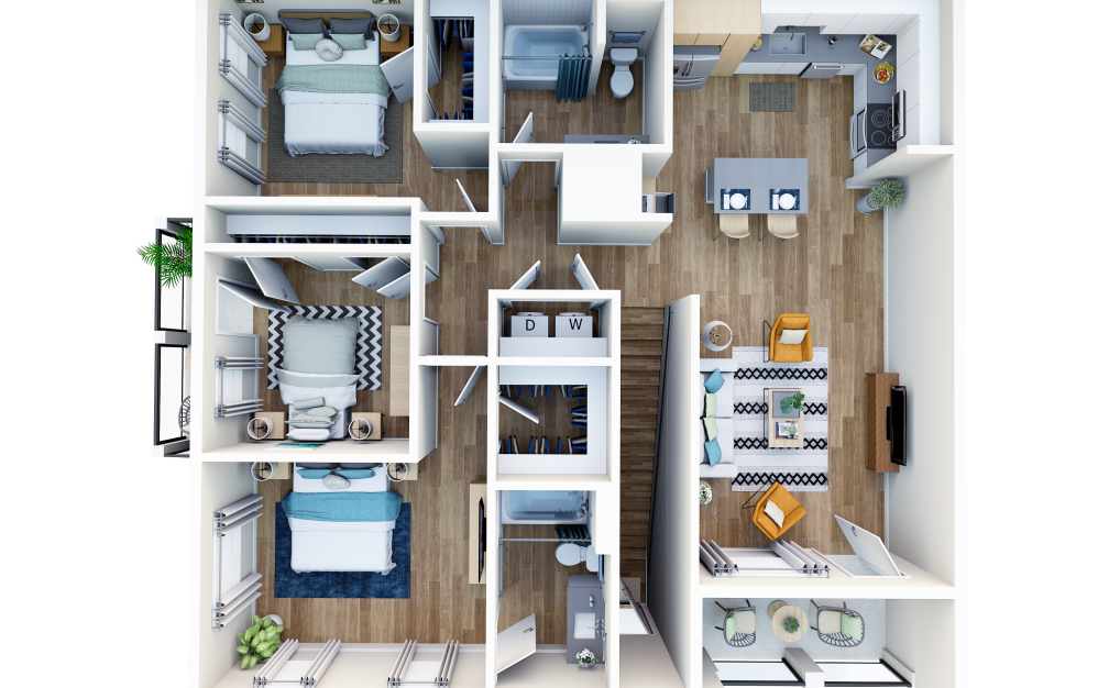 Pine - 3 bedroom floorplan layout with 2 bathrooms and 1324 square feet